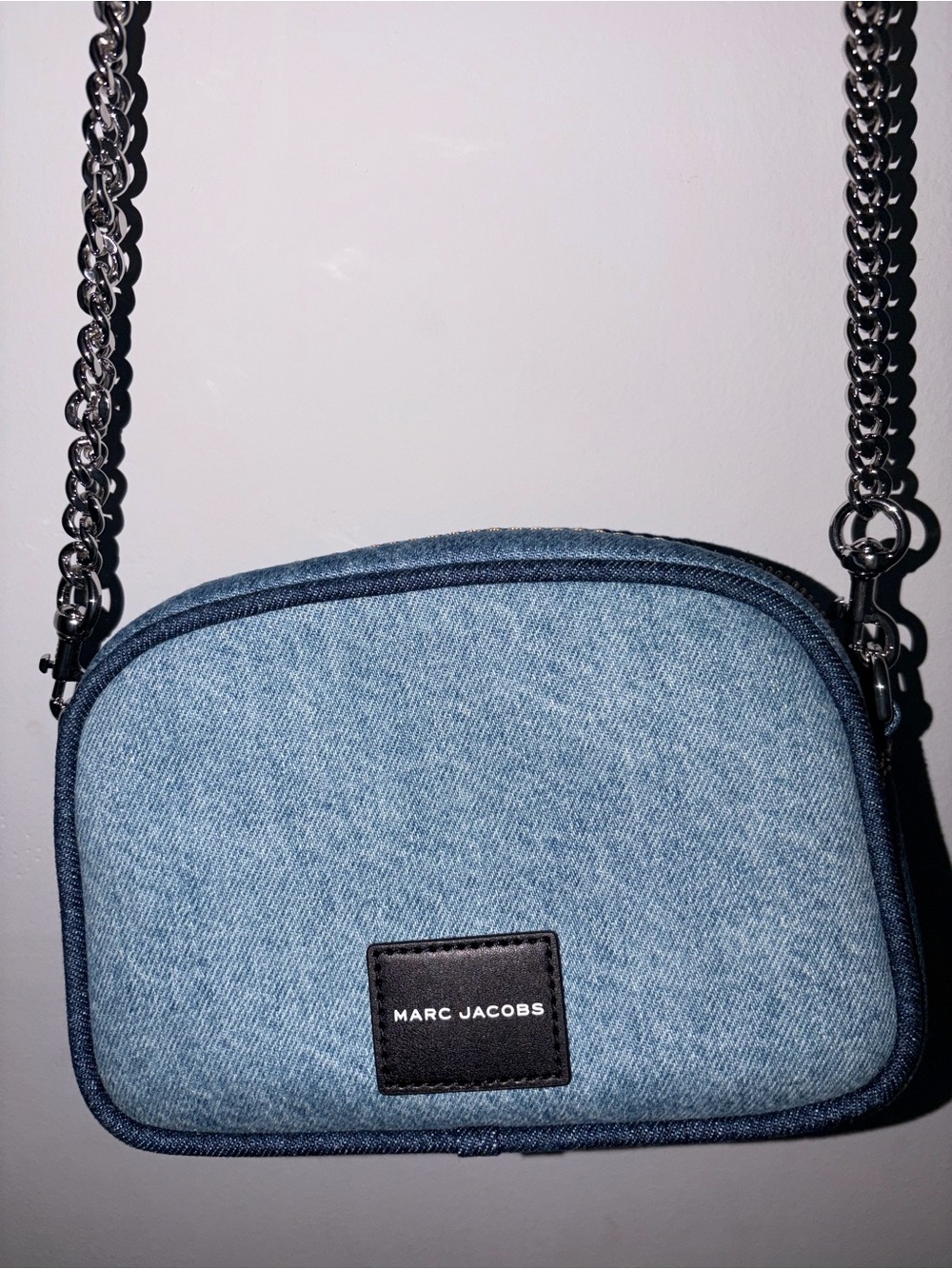 Marc Jacobs Denim Blue Crossbody with Silver Chain Strap